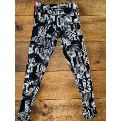 Womens Zumba Wear Spicy Black White Red Stripe Abstract Ankle Leggings Size S